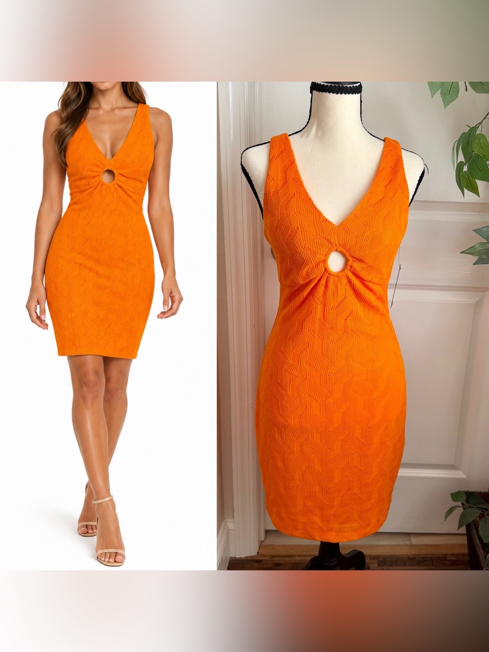 Guess Crochet Knit Sleeveless Cutout Dress Orange Sz 2